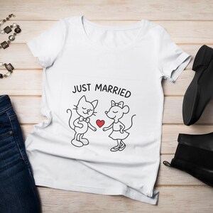 Cute Just Married T-Shirt, Wedding Gift, Bridal Party Tee, Couple's Attire, Engagement Celebration Shirt