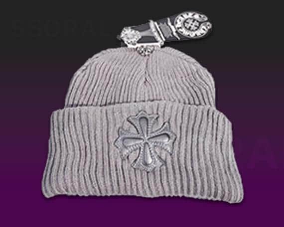 Chrome Hearts Ribbed Beanies With Leather Cross Patch