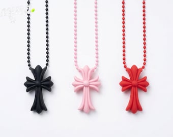 Chrome Hearts Rubber Cross Pendant Necklace — Matte Silicone Ball Chain