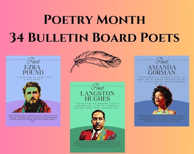 National Poetry Month Bulletin Board, 20 American Poets, Famous Quotes ...