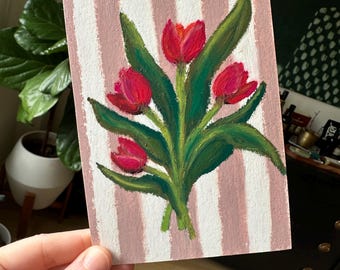 Original Oil Pastel Floral Painting on Paper (4x6)