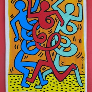 Keith Haring mixed media drawing on paper signed and stamped
