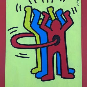 Keith Haring mixed media drawing on paper signed and stamped