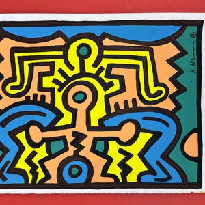 Keith Haring mixed media drawing on paper signed and stamped