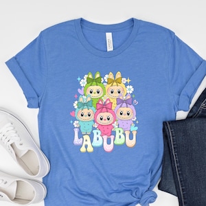Labubu Kids Shirt, Cute Cartoon Dolls Graphic Shirt, Kawaii Labubu Characters T-Shirt, Colorful Anime Chibi Style Shirt, Gifts For Boys Kids