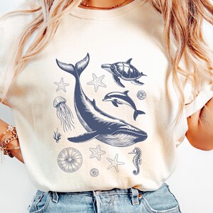 Sea Animals 90s Vintage Style Tshirt, Retro Comfort Colors® Y2k Ocean Shirt, Sealife, Whale, Orca, Turtle, Dolphin Shirt, Unisex Adult Tee