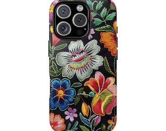 COLORFUL EMBROIDERED FLOWERS Phone Case | For iPhone 17, iPhone 16, iPhone 15, iPhone14, iPhone 13, & More, Floral, Birthday, Embroidery