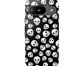 HAPPY SKULLS Phone Case | For Pixel 9, Pixel 8, Pixel 7, Pixel 6 Pro, Pixel 5 5G & More, Spooky, Skeleton, Halloween, Horror, Scary, Smile