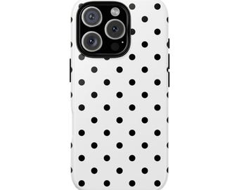 WHITE POLKA DOTS Phone Case | For iPhone 17, iPhone 16, iPhone 15, iPhone 14, iPhone 13, iPhone 12 & More, Black and White