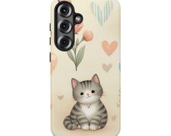 シャビーシック キティ スマホケース | Galaxy S25 Ultra、S25 Plus、S25、S24 Ultra、S24 Plus、S24、S23など対応、誕生日プレゼント、猫好きの方へのプレゼント、かわいい猫ちゃん