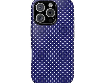 Custodia per telefono a pois blu navy nautico / per iPhone 17, iPhone 16, iPhone 15, iPhone 14, iPhone 13 e altro, regalo di compleanno, divertente, alla moda, carina