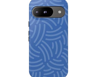 BLUE LINE DOODLE Phone Case | For Pixel 9, Pixel 8, Pixel 7, Pixel 6 Pro, Pixel 5 5G, Modern Design, Colorful, Birthday Gift, Cute