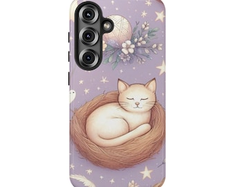 かわいい眠そうな子猫の携帯電話ケース | Galaxy S25 Ultra、S25 Plus、S25、S24 Ultra、S24 Plus、S24、S23などに対応、誕生日プレゼント、猫好き、かわいい猫