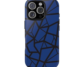 Funda para teléfono con diseño abstracto azul oscuro para iPhone 17, iPhone 16, iPhone 15, iPhone 14, iPhone 13, iPhone 12 y más. Moderna, regalo de cumpleaños, tendencia.