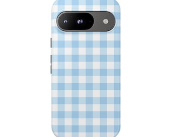 BABY BLUE GINGHAM Phone Case | For Pixel 9, Pixel 8, Pixel 7, Pixel 6 Pro, Pixel 5 5G and More, Checks, Birthday Gift, Trending, Fun Gift