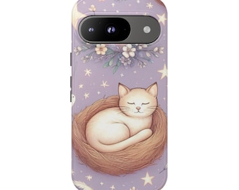 CUTE SLEEPY KITTY Phone Case | For Pixel 9, Pixel 8, Pixel 7, Pixel 6 Pro, Pixel 5 5G & More, Birthday Gift, Sleeping Cat, Animal Lover