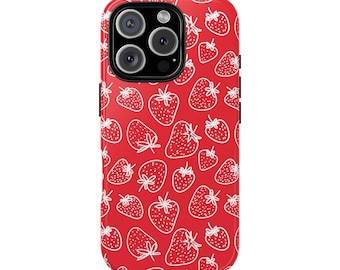 STRAWBERRY DOODLE Phone Case | For iPhone 17, iPhone 16, iPhone 15, iPhone14, iPhone 13 & More, Birthday Gift, Strawberry, Fruit Case, Art
