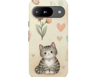 SHABBY CHIC KITTY-telefoonhoesje | Voor Pixel 9, Pixel 8, Pixel 7, Pixel 6 Pro, Pixel 5 5G en meer, verjaardagscadeau, Chubby Cat, Kawaii Kitten, Love