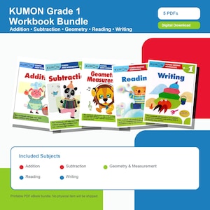 Kumon Workbooks | Grade 1 Bundle | Addition, Subtraction, Geometry, Math, Reading (PDF)