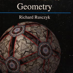 May include: A textbook titled Introduction to Geometry by Richard Rusczyk, 2nd Edition. The black cover features a large, spherical geometric structure composed of interconnected triangular and circular panels with red, white, and grey patterns.