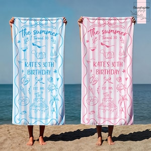 Custom Birthday Beach Towel, Summer Birthday Party Favor, Personalized Birthday Beach Gift, 30th 40th 50th Birthday Keepsake