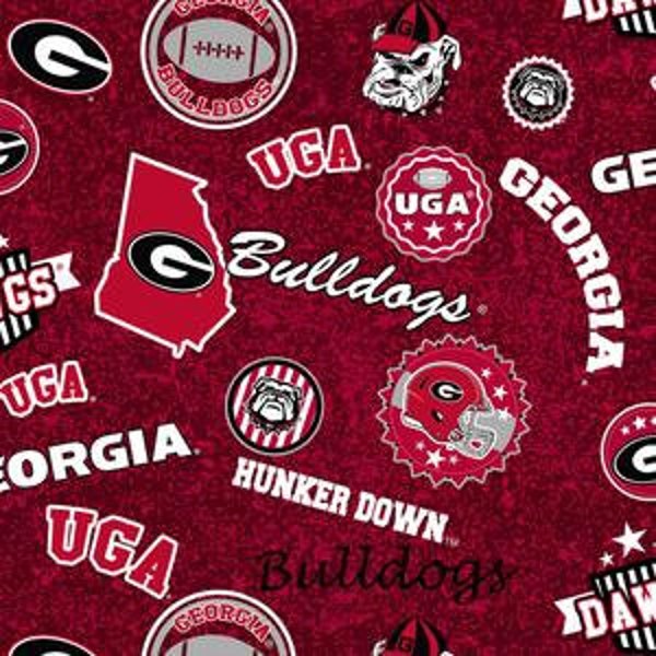 Georgia Bulldog (State Map) Fabric By the Half Yard