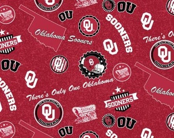 Oklahoma Sooners (State Map) Fabric By The Half Yard