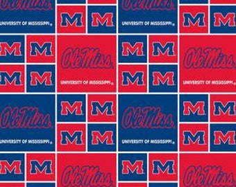 Mississipi (Ole Miss) Rebels (Block) Fabric By Half Yard