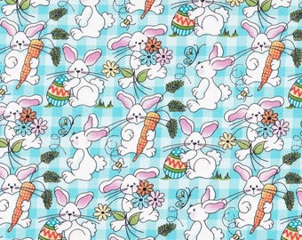 Easter Bunnies on Plaid Fabric By the Half Year