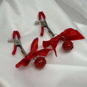 Nipple Clamps with Bows and Bells: Non-Piercing Steel Clips