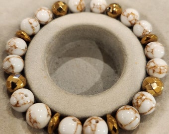Gold Hematite & Howlite Bead Bracelet