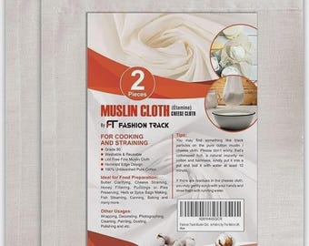 2 Pack Muslin Cheese Cloth: 100% Cotton Fine Weave Straining Fabric (50 x 50cm)
