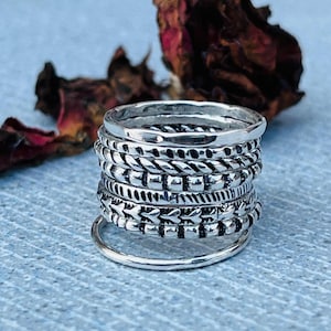 925 Silver Stackable Ring Set of 8 | |Stacking rings, ,Silver band rings, Ring stacks, .| Minimalist Silver Band Rings | Gift for Her |