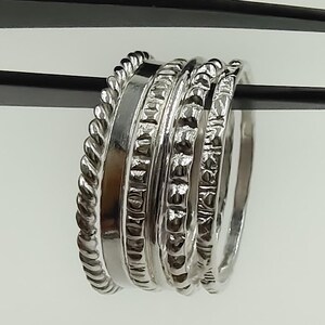 Sterling Silver Stacking Rings Set | Textured Boho Midi Rings | Handmade Stackable Ring Set | Dainty Silver Band Rings for Women,