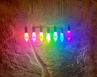 Bright LED Light & Glow Neon Crystal Necklace - Handmade Resin  Pendant, Party FUN, Rave, Cosplay, LARP, Concert, Sci-Fi, Cyber Jewelry