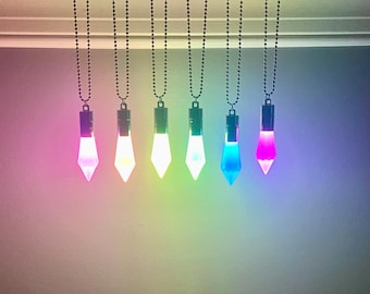 Bright LED Light & Glow Neon Crystal Necklace - Handmade Resin  Pendant, Party FUN, Rave, Cosplay, LARP, Concert, Sci-Fi, Cyber Jewelry