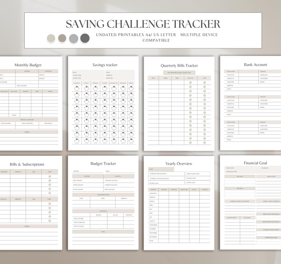 Savings Challenge Tracker | Printable Budget & Money Goal Planner | 30 ...
