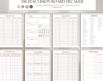 Digital Vision Board Tracker: Goal-Setting Planner (PDF Download)