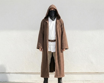男性用オビ＝ワン・ケノービ ジェダイコスチューム – ハロウィン用大人用フード付きローブ コスプレ衣装