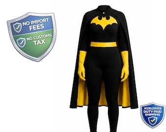 Batgirl Inspired Cosplay Costume | Black & Yellow Jumpsuit with Cape and Gloves