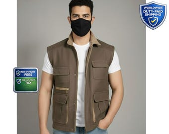 Chaleco renacentista para hombre, chaleco hecho a mano para LARP, chaleco de cazador con múltiples bolsillos.