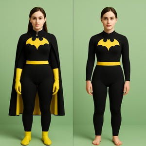 Batgirl Inspired Cosplay Costume | Black & Yellow Jumpsuit, Gloves and Cape Set