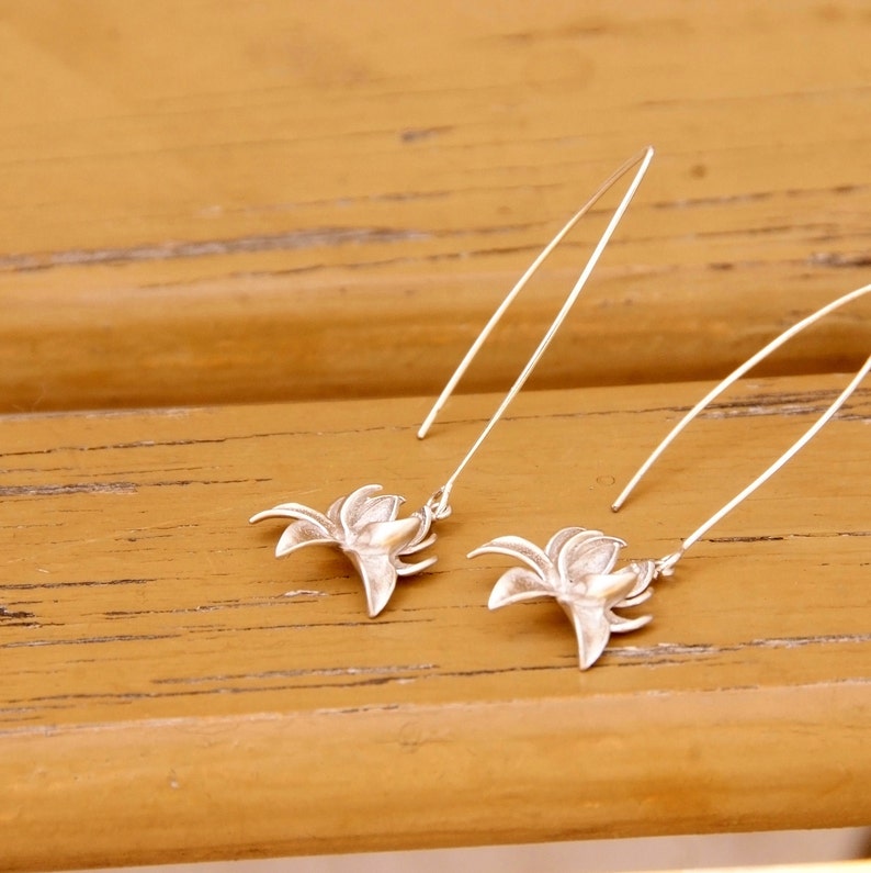 Lotus Flower Silver Earrings Long Etsy