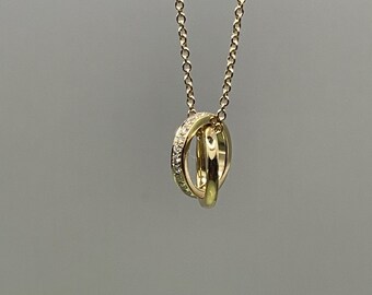 14K gouden diamanten hanger: elegante handgemaakte sieraden, verstelbare ketting