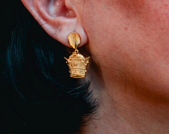 Pahlavi-kroonoorbellen, Iraanse kroonsieraden, Perzische statement-oorbellen, op koningschap geïnspireerde oorbellen, Iraanse erfgoedsieraden