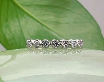1,10 kt Diamond Eternity-band: 14K witgouden Milgrain-trouwring