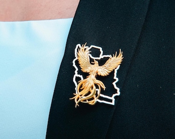 Phoenix Broche met Iraanse kaart, Perzisch geïnspireerde gouden speld, symbolisch statement sieraad, cadeau voor haar