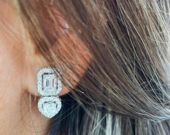 Halo-druppeloorbellen smaragd en diamant: 14K gouden, hartgeslepen luxe