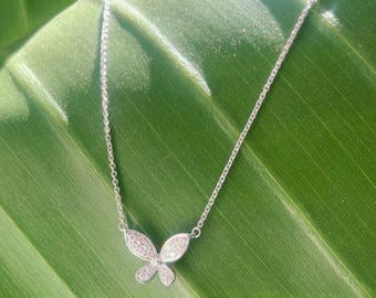 14K White Gold Butterfly Pendant with 16 Natural White Diamonds , Unique and Elegant Design