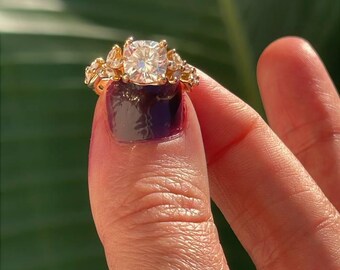 14K bladgoud Moissaniet-ring: handgemaakte, op de natuur geïnspireerde sieraden